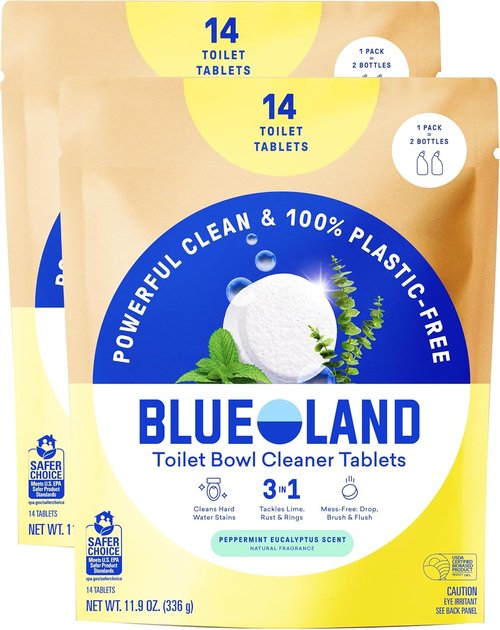 Blueland Toilet Bowl Cleaner Tablets - Plant-Based, Plastic-Free, Peppermint Eucalyptus | 28 Count, 2-Pack