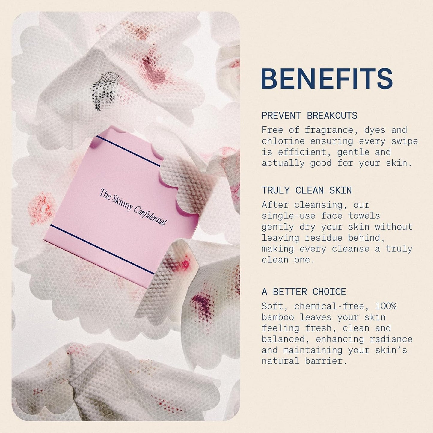 Skinny Confidential Disposable Face Towels - Silky Soft & Highly Absorbent 50 Count - Gentle Bamboo Cloths for Sensitive Skin