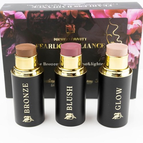 Phoenix Beauty Cream Contour Stick Set - Blush, Bronzer & Highlighter Trio | Hydrating, Buildable Formula with Shea Butter & Vitamin E