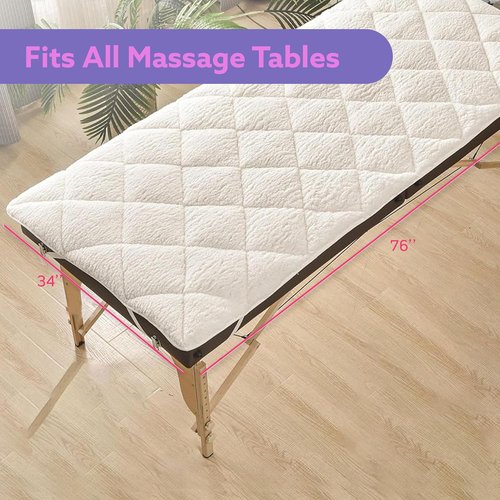 Double-Sided Massage Table Pad - Plush Fleece & Microfiber Cover | Soft Spa Bed Topper, 76"x34", White