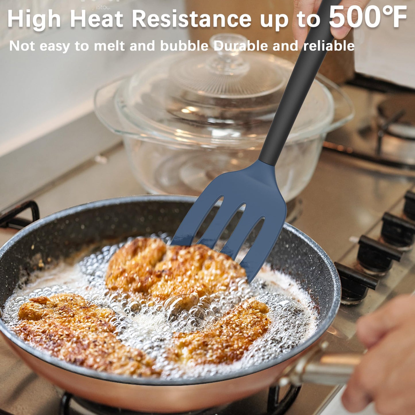 Coukre 2 Pack Silicone Spatula Set, High Heat Resistant, BPA Free Kitchen Spatula, Solid & Slotted Turner for Non-Stick Pans, Sautéing, and Flipping (2, AquaGreen)