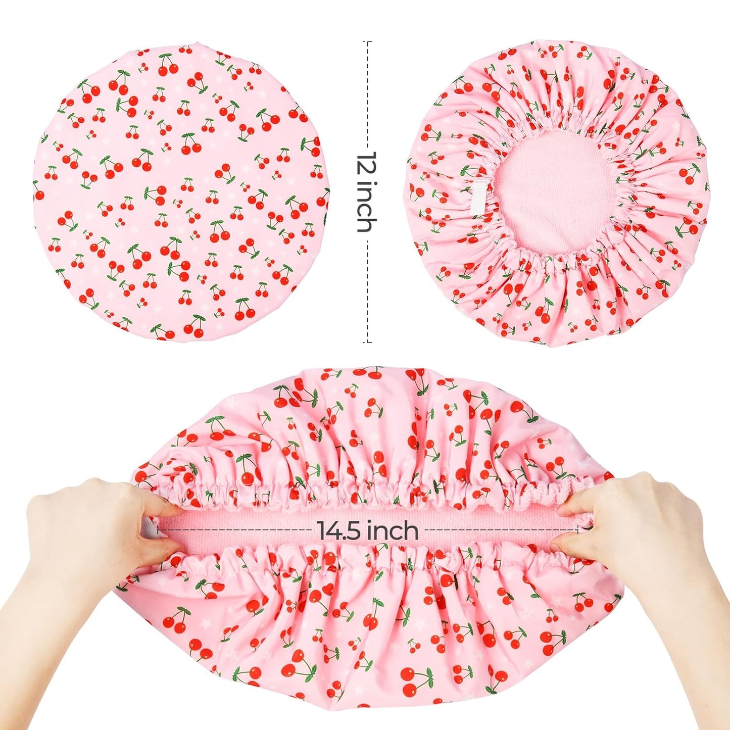 Skiennix Shower Cap - Waterproof Terry Lined Bath Cap for Long Thick Hair - Large Pink Size
