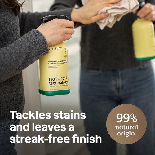 ATTITUDE Window & Mirror Cleaner Spray - Plant-Based, Streak-Free Formula, Lavender & Rosemary, 26 Fl Oz