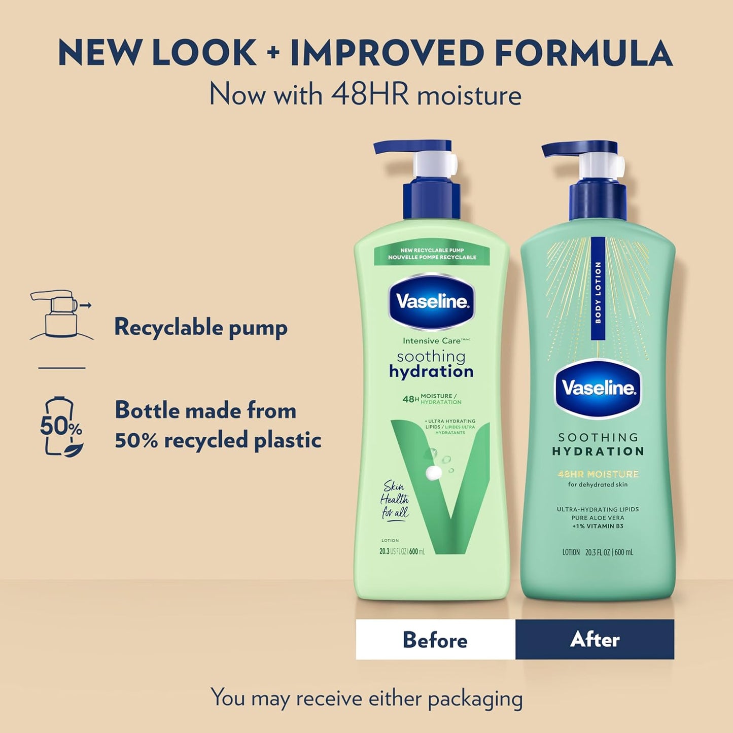 Vaseline Intensive Care Body Lotion - Ultra-Hydrating Formula with Aloe Vera | 20.3 oz, Pack of 3