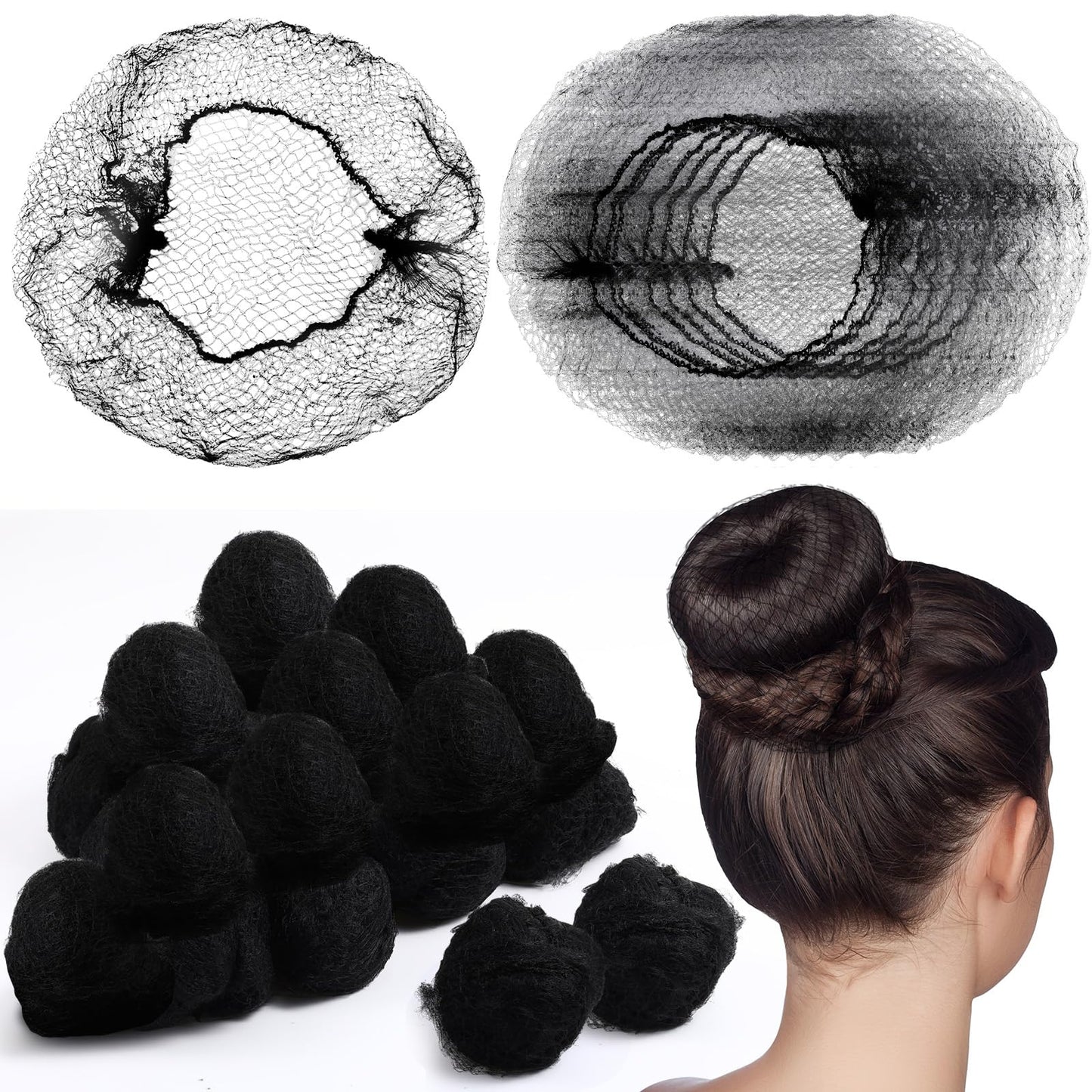 Yuxung 500 Pcs Hair Net Bulk Hair Nets for Food Service Workers 24 Inches Invisible Nylon Hair Nets for Women Elastic Edge Mesh Invisible Wig Nets for Restaurant, Ballet Dance, Kitchen (Black)