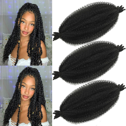 Marley Twist Braiding Hair 14 Inch Pre-Separated Springy Afro Twist Hair 3 Packs Kinky Twist Hair Natural Black Pre Fluffed Afro Twist Hair for Faux Locs for Women (14 inch, 1B)