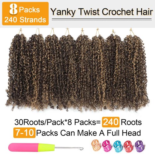 Aksice 10 Inch 8 Packs Yanky Twist Crochet Hair for Women Pre-looped Mini Twist Hair Bohemian Passion Twist Crochet Hair Boho Crochet Braids Synthetic (4H27)