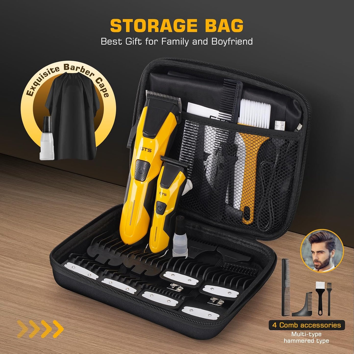 Skiennix Professional Hair Clippers - Cordless Barber Trimmer Set for Men | Fade Haircut Kit in Yellow