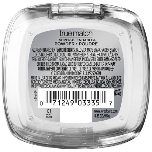 L'Oreal Paris True Match Super Blendable Oil Free Powder Foundation, C1 Light, 0.33 oz, Packaging May Vary