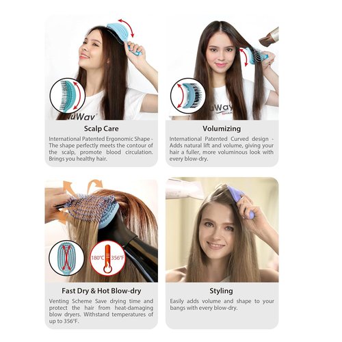 NuWay DoubleC Pro Detangling Hair Brush - Patented Scalp Care Design for Gentle Styling | Red