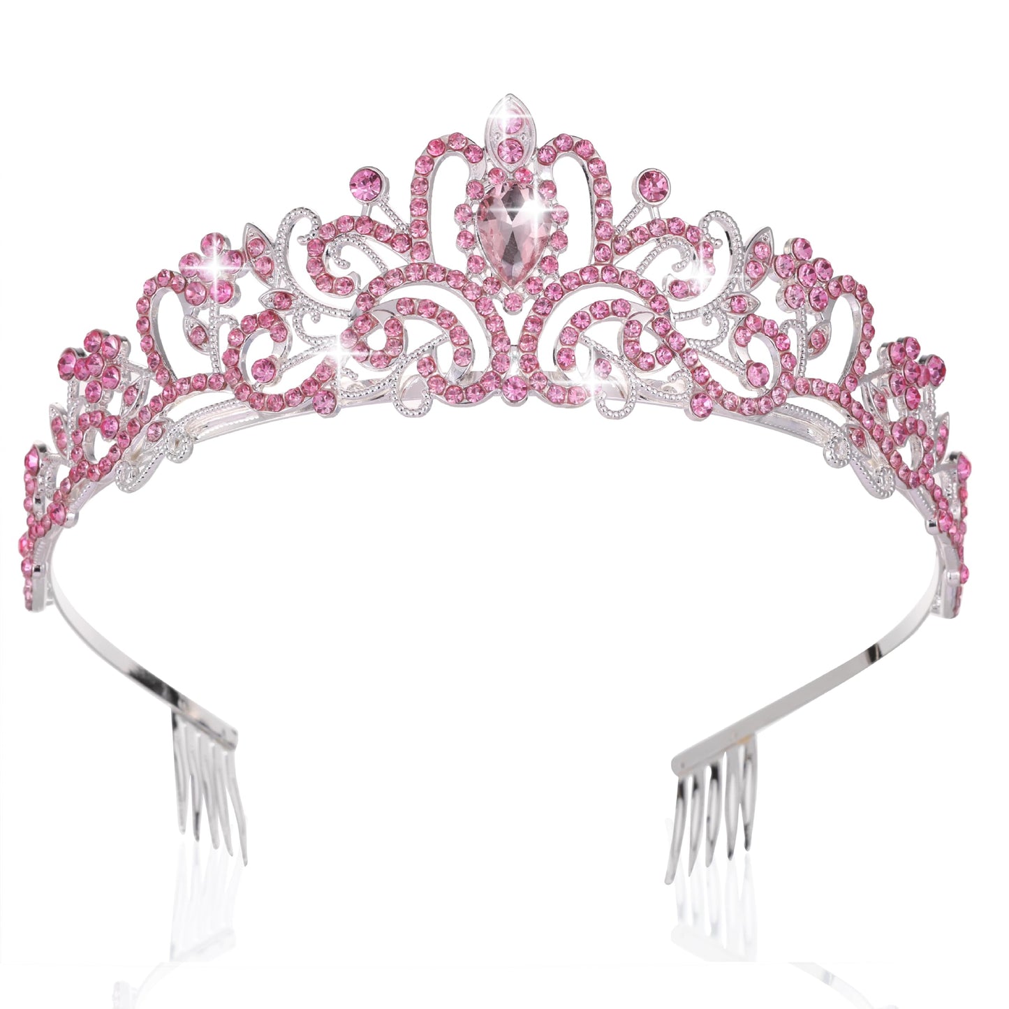 Kamirola - Gold Crystal Tiara Crowns For Women Girls Princess Elegant Crown with Combs Women's Headbands Bridal Wedding Prom Birthday Party Headbands for Women (Silver & Pink)