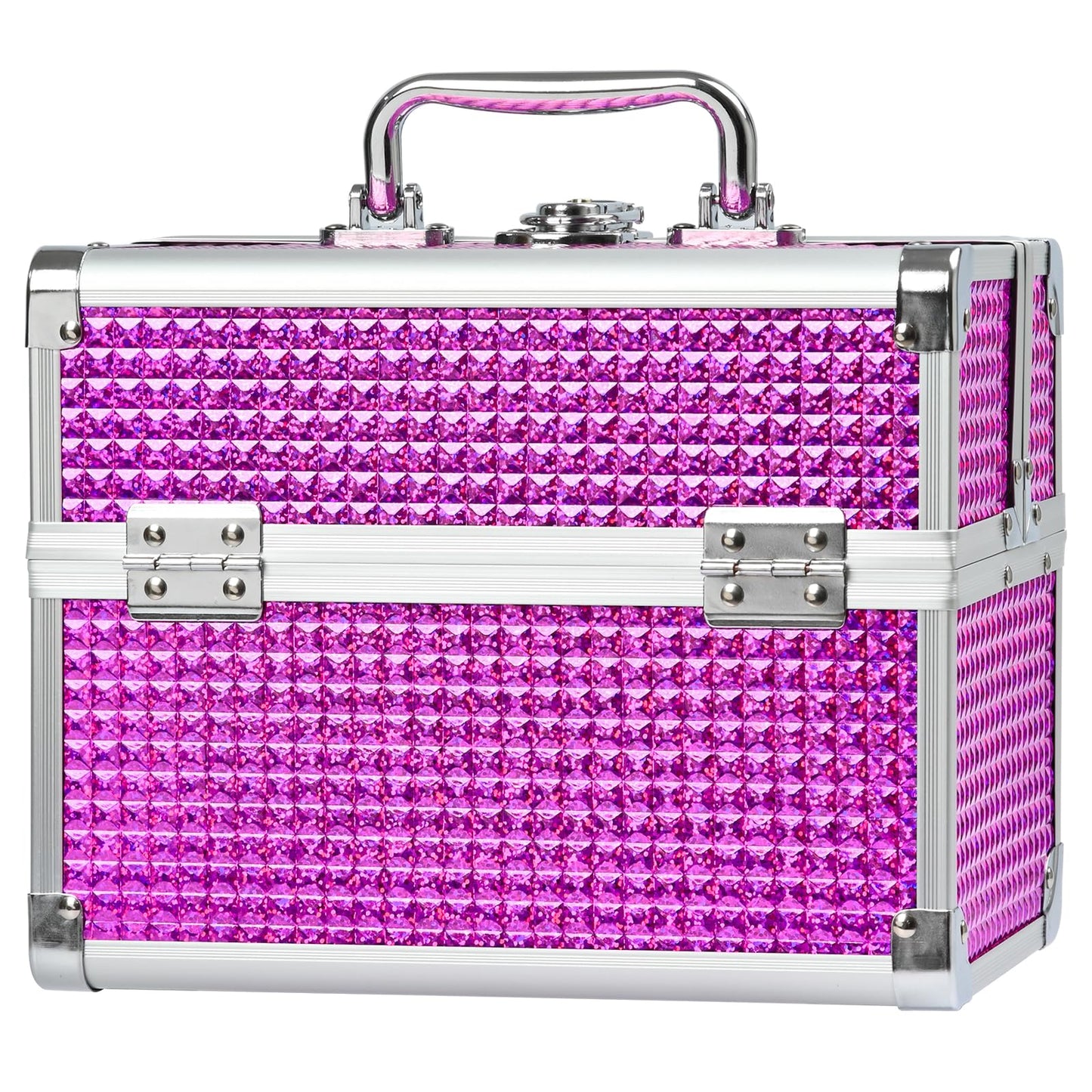 GALHUBIS Makeup Train Case, Portable Makeup Case with Mirror, 2-Trays Cosmetic Organizer Case,Nail Polish Organizer, Travel Makeup Box, Profesional for Salon Barber, Rose Red