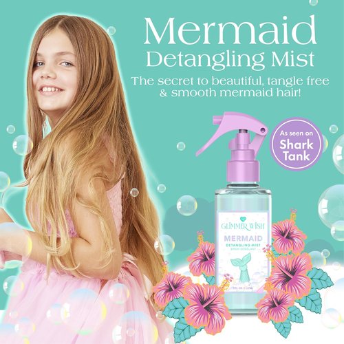 Glimmer Wish Mermaid Hair Detangler Spray - Tangle-Free Leave-In Conditioner for Kids & Women, 5 fl oz