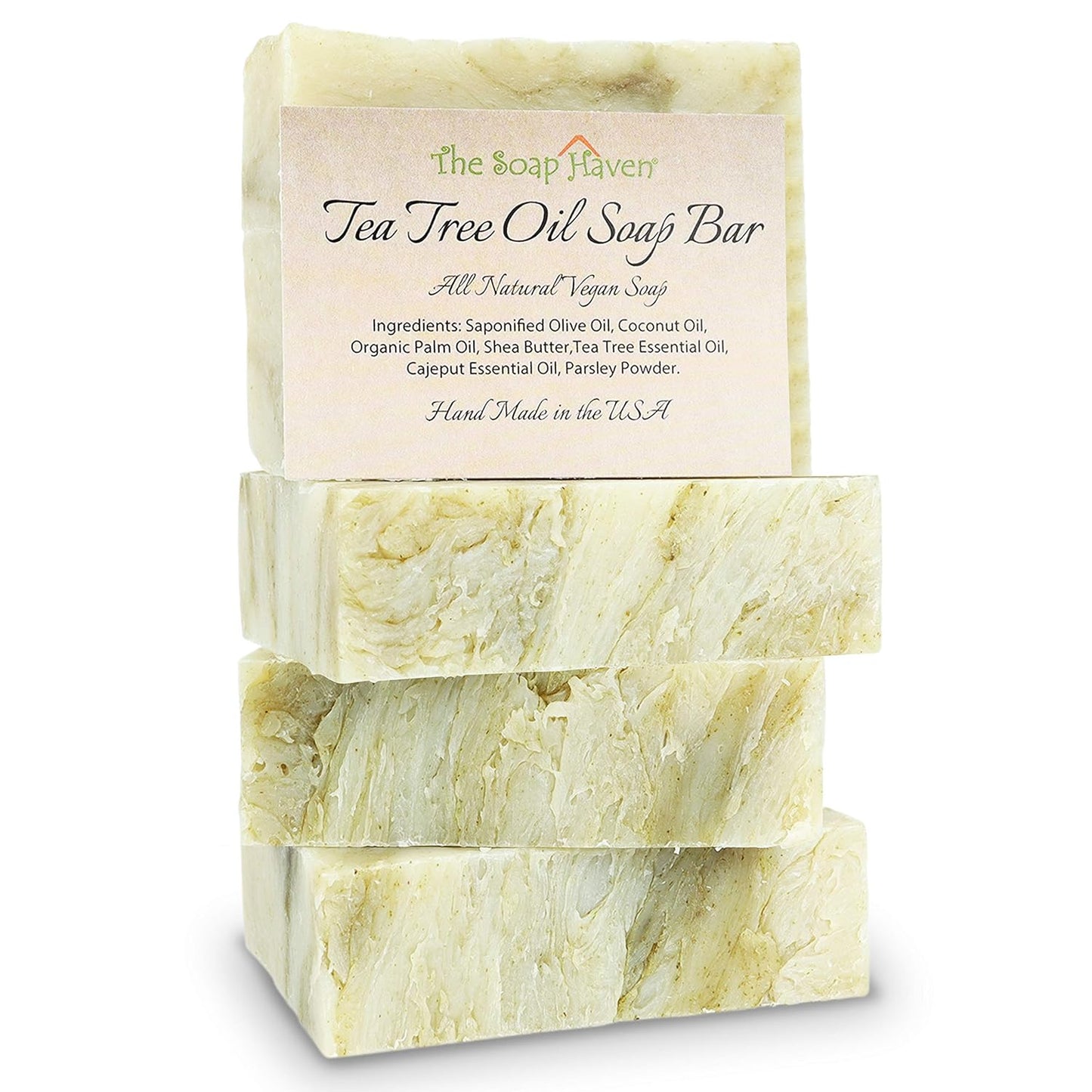 Tea Tree Soap Bar | Handmade Natural Tea Tree Oil Soap - Fights Blemishes & Odor - 4 Large 4.5 oz Bars