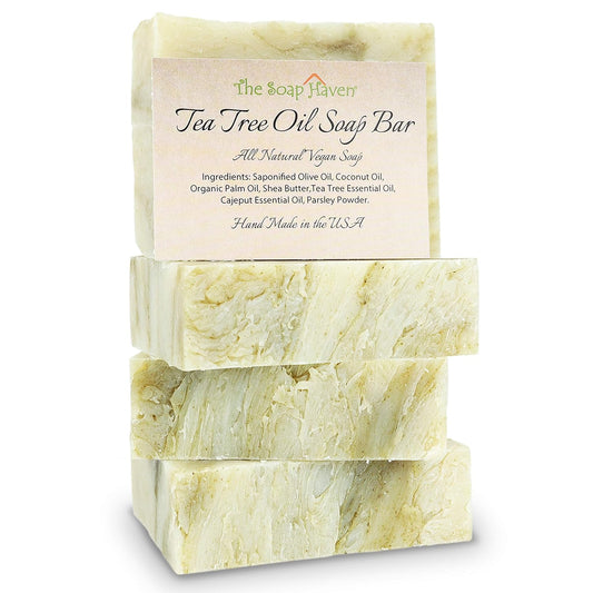 Tea Tree Soap Bar | Handmade Natural Tea Tree Oil Soap - Fights Blemishes & Odor - 4 Large 4.5 oz Bars