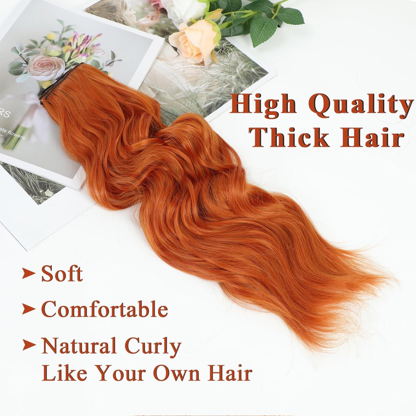 NAYOO Clip in Curly Hair Extensions 4PCS Long Wavy Synthetic Thick Hairpieces with Fiber Double Weft for Women Hair Full Head (20 Inch, Ginger Orange)