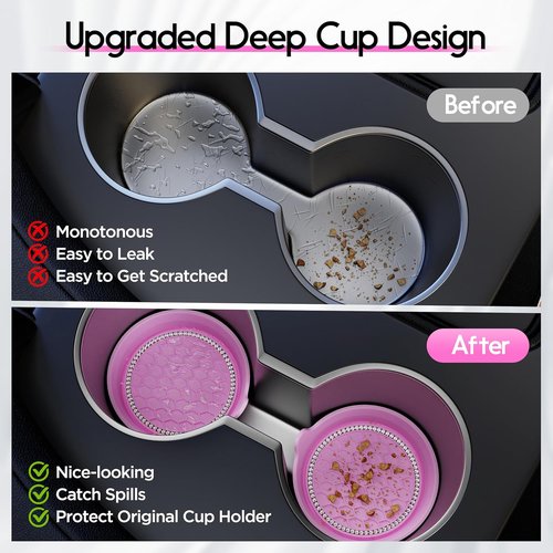 Amooca Car Cup Coaster - Universal Non-Slip Rhinestone Holders | 4-Pack Pink Interior Accessories