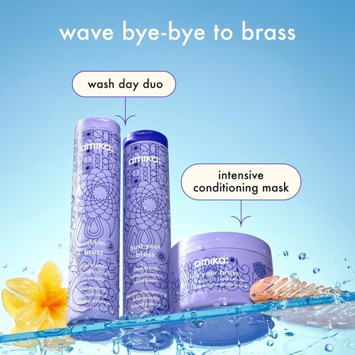 Amika Bust Your Brass Toning Mask - Strengthening Hair Repair Treatment | 8 Fl Oz