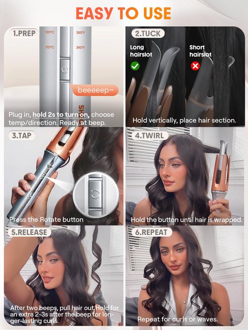 SHEGLAM Automatic Curling Iron 1 inch with 3 Temperatures Fast Heating, 2-Way Rotation, Automatic Shut-Off, Anti-Scald, Anti-Tangle Rotating for Hair Styling