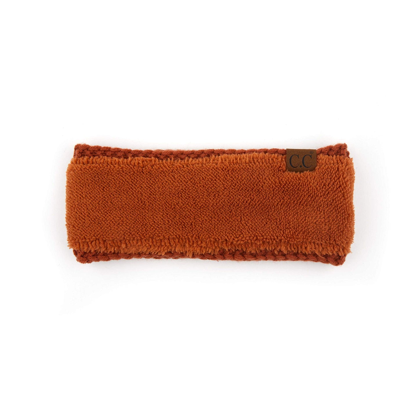 C.C Winter Fuzzy Fleece Lined Thick Knitted Headband Headwrap Epoxy Button for Face Masks (BHW-1) (A Button Cinnamon)