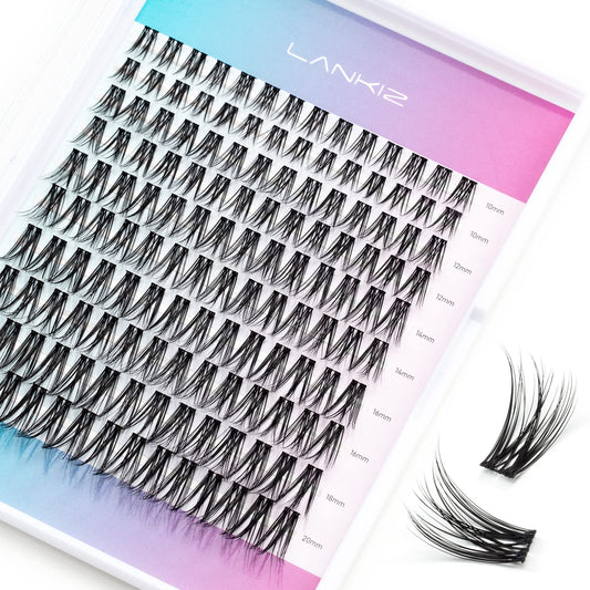 LANKIZ DIY Eyelash Extension,Individual Lash Extensions,120 Cluster, Soft and Lightweight 10-20mm Mix Resuale Wide Band Cluster Lashes for Home use (Cross)