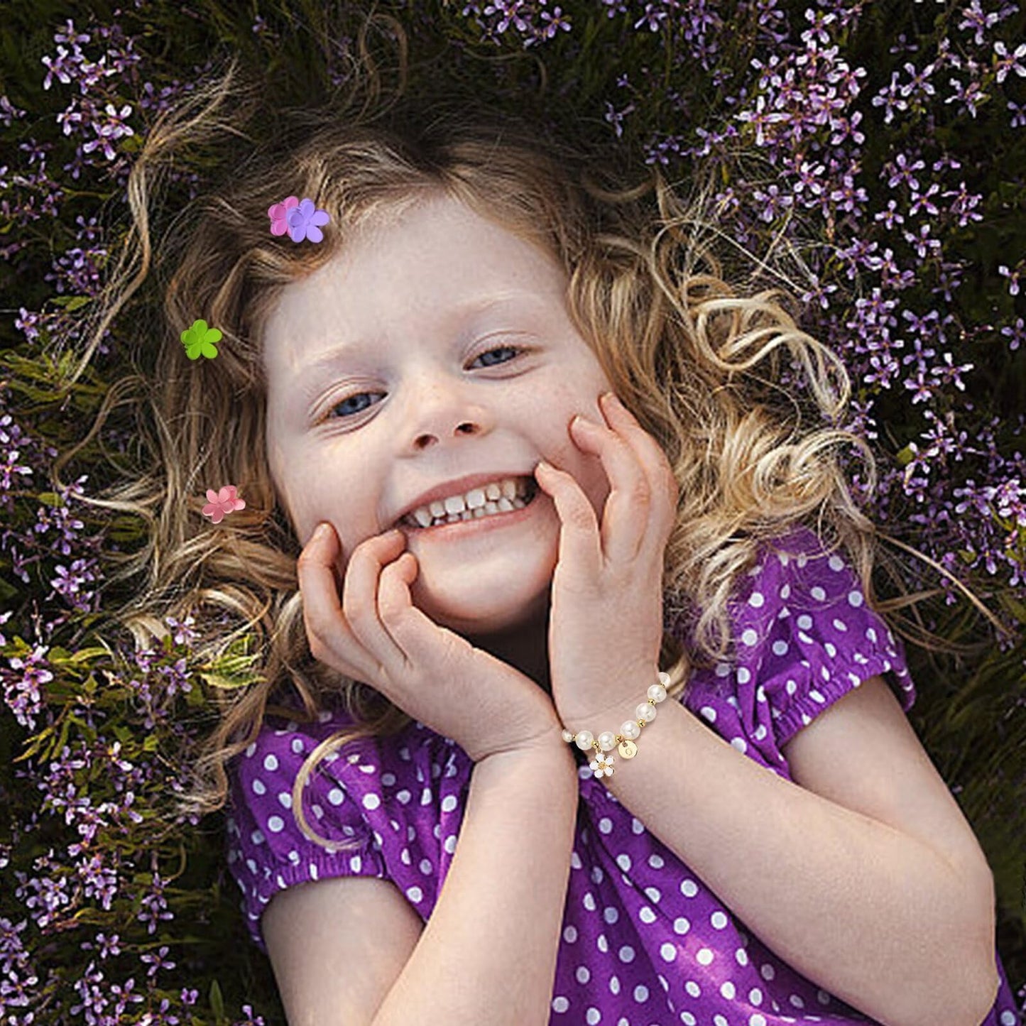 Flower Girl Jewelry Set with Flower Bracelet and Hair Clips, Great for Proposal Gifts I