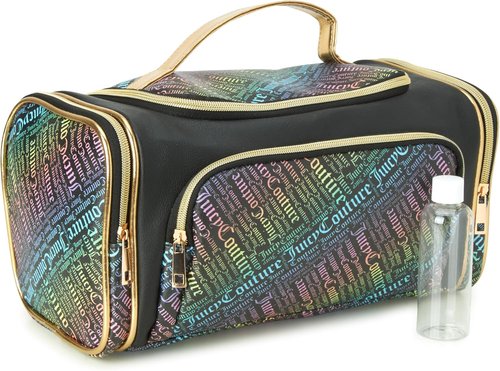 Juicy Couture Makeup Bag - Black Rainbow Cosmetics Organizer for Travel Essentials | Stylish Duffel