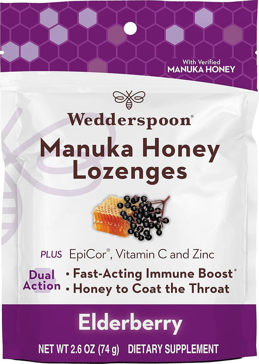 Wedderspoon Manuka Honey Lozenges - Elderberry Flavor, 2.6 Oz | Boost Immunity Fast with Genuine New Zealand Honey
