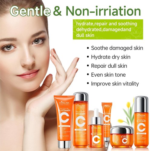 Glown 6-Piece Hydrating Skincare Set - Vitamin C & Niacinamide Face & Body Care Kit | Perfect Valentine’s Day Gift for Women