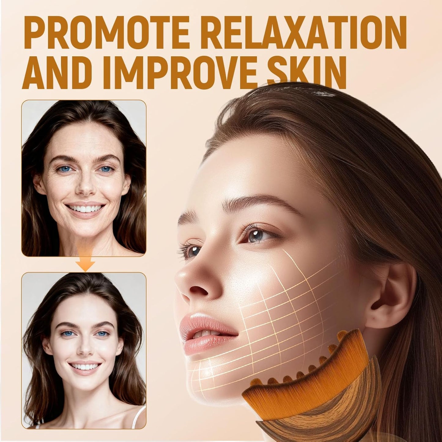 Skiennix Lymphatic Contour Face Brush - Soft Dry Massage Tool for Facial & Neck Relaxation | Portable with Travel Case