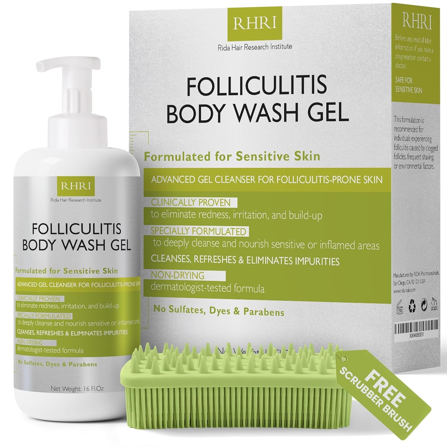 Folliculitis Treatment Body Wash - Gentle Gel Cleanser for Sensitive Skin | Reduces Redness & Irritation, No Sulfates or Parabens