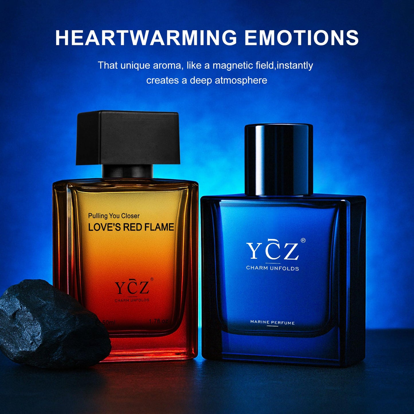 Ycz Men's Cologne Set, 1.7oz(50ml) Bottled Marine Perfume and Borrowing Fire Men Perfume, Long Lasting Eau De Parfum Cologne for Men, Oriental Woody Orange Fragrance, is Christmas Gifts Ideal