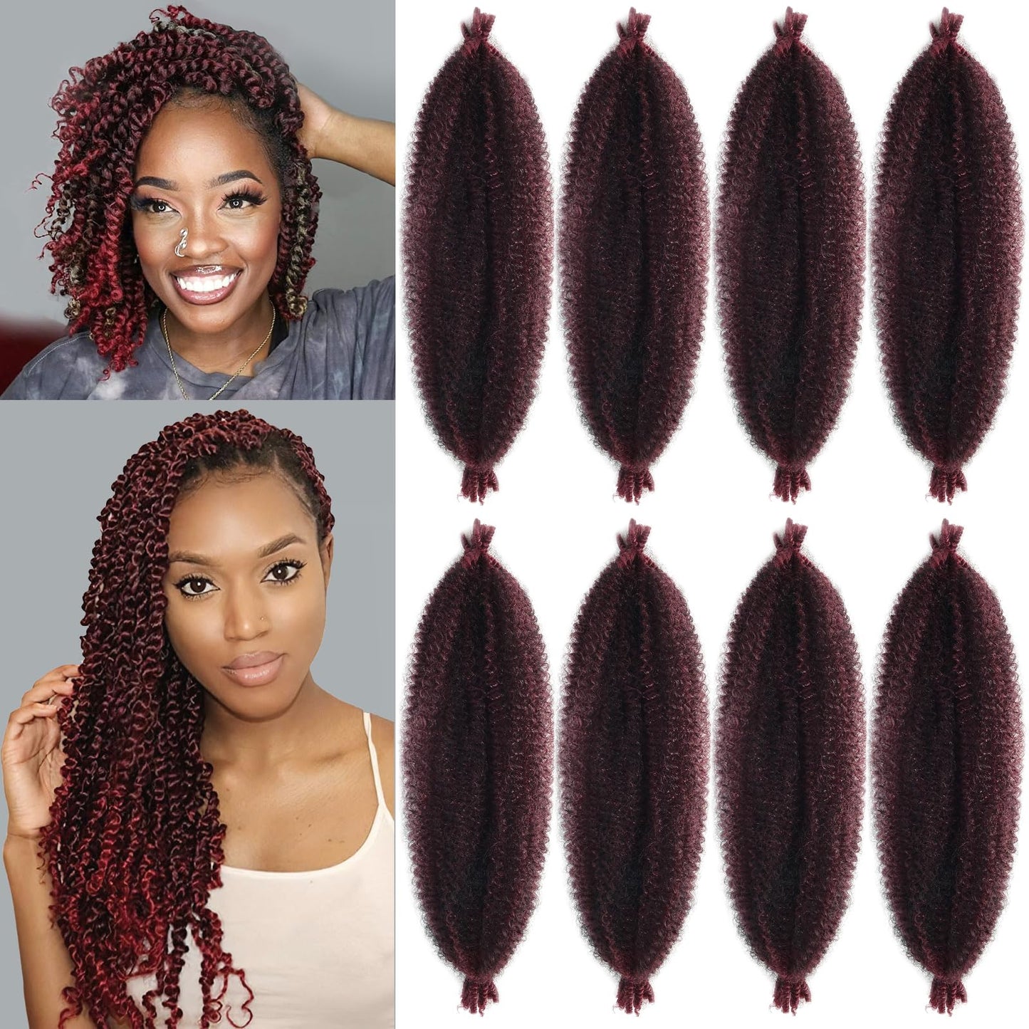 TBUG Springy Afro Twist Hair 16 Inch Marley Twist Hair Ombre Burgundy Wrapping Hair for Soft Locs 8 Packs Kinky Twist Hair for Passion Twist Hiar Marley Twist Braiding Hair for Black Women…