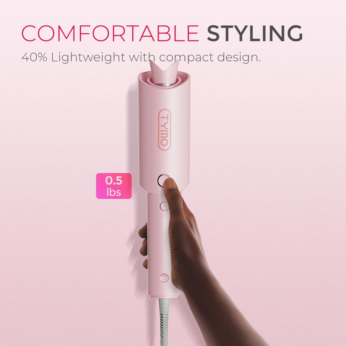 TYMO CURLPRO Automatic Rotating Curling Iron - Portable 1-Inch Beach Waves Curler with Ionic Technology | Lightweight & Dual Voltage, Pink