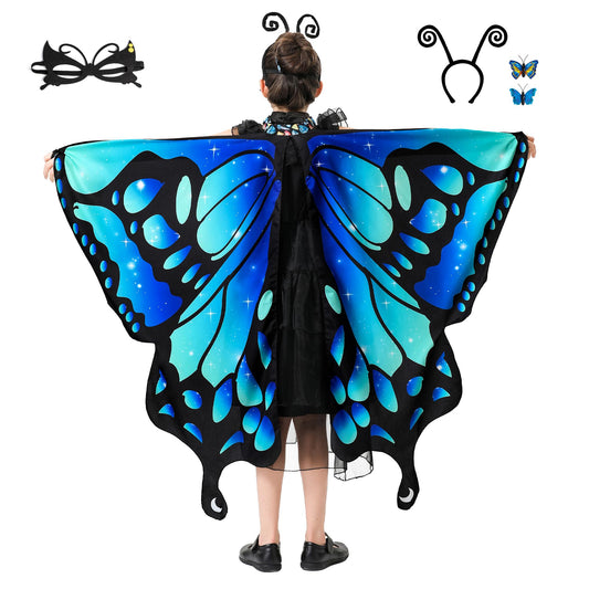 Tibeha Butterfly Costume for Women Girls - Halloween Cape Kid Adult Wings with Mask and Antenna Headband