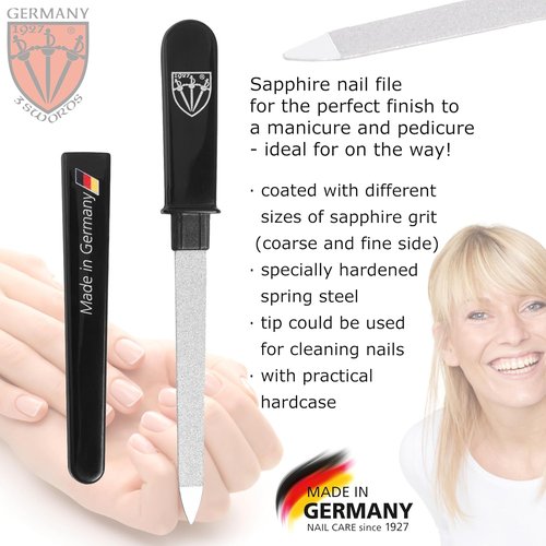 3 Swords Germany - Double-Sided Sapphire Metal Pocket Nail File | Fine & Coarse, Made in Solingen