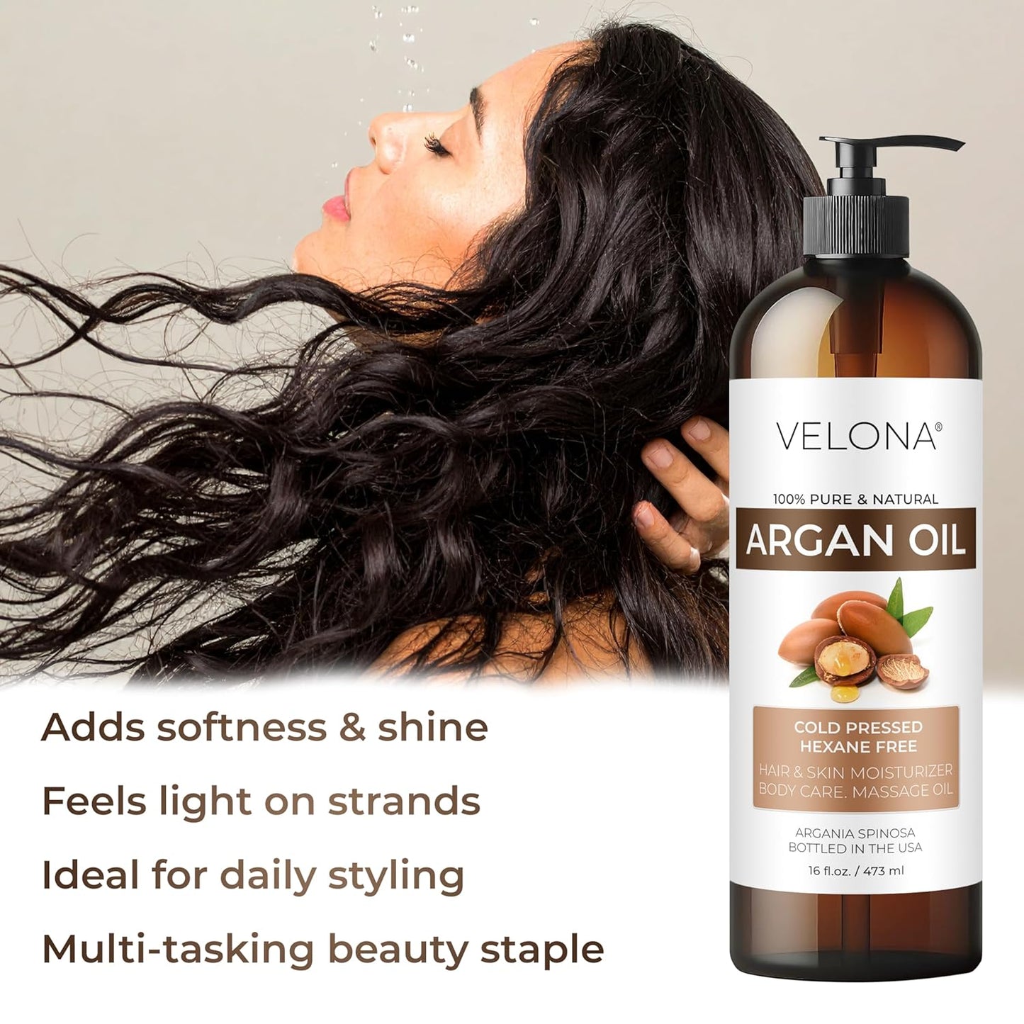 Velona Argan Oil - 100% Pure & Natural 8 Fl Oz | Unrefined Cold Pressed | Skin, Body & Face Care