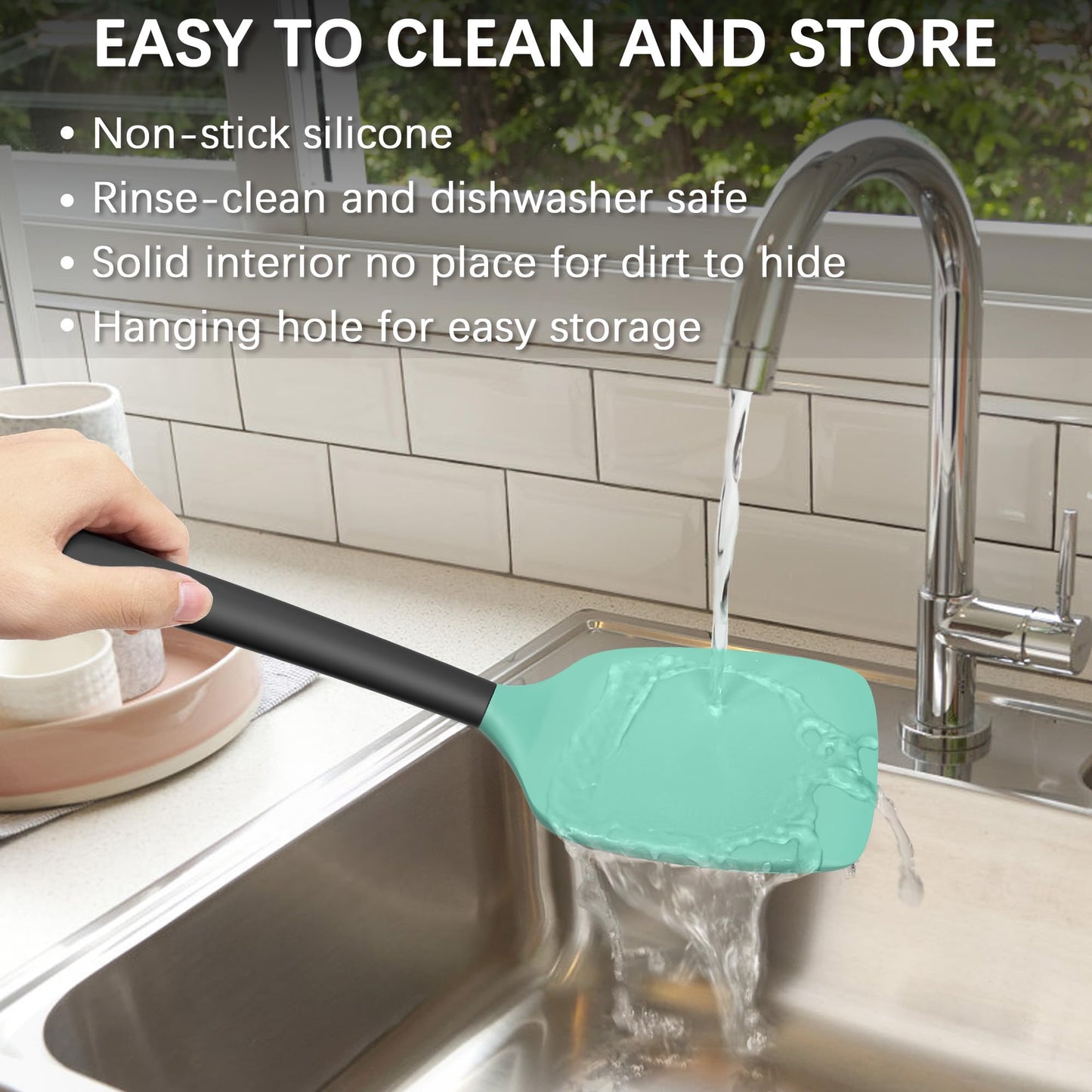 Coukre 2 Pack Silicone Spatula Set, High Heat Resistant, BPA Free Kitchen Spatula, Solid & Slotted Turner for Non-Stick Pans, Sautéing, and Flipping (2, AquaGreen)