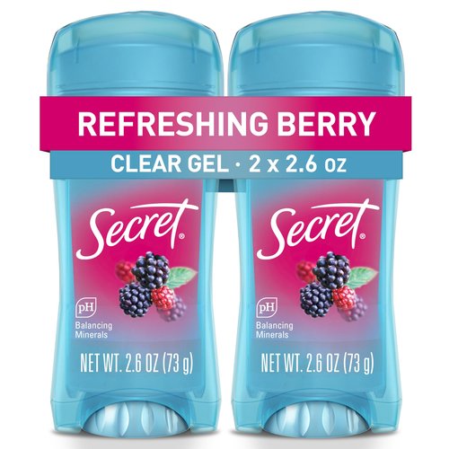 Secret Fresh Antiperspirant Deodorant for Women, 72hr Breathable Sweat & Odor Protection, Instant Freshness & Gentle, PH Balancing Minerals, Clear Gel, Refreshing Berry Scent, 2.6 oz (Pack of 2)