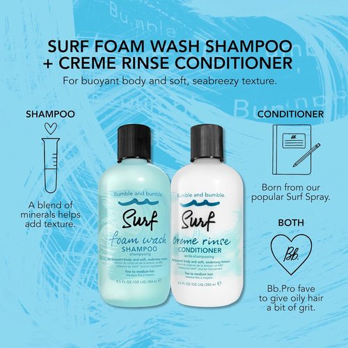 Bumble and bumble. Surf Creme Rinse Texturizing Conditioner | Adds Lightweight Seabreezy Texture | Volumizing + Hydrating |For Fine to Medium Wavy, Straight Hair, 8.5 Fl Oz