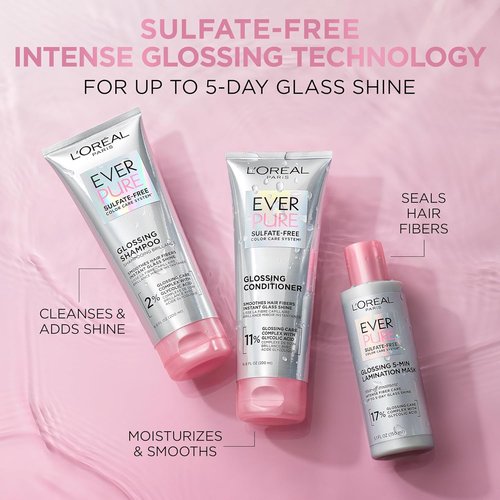 L'Oreal Paris EverPure Glossing Conditioner - Sulfate-Free with Glycolic Acid for Shine & Smoothness, 6.8 Fl Oz