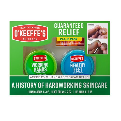 O'Keeffe's Giftbox Including Lip Repair with Cherry and Vitamin E Oil Stick, Working Hands Jar and Healthy Feet Jar, Gift Idea