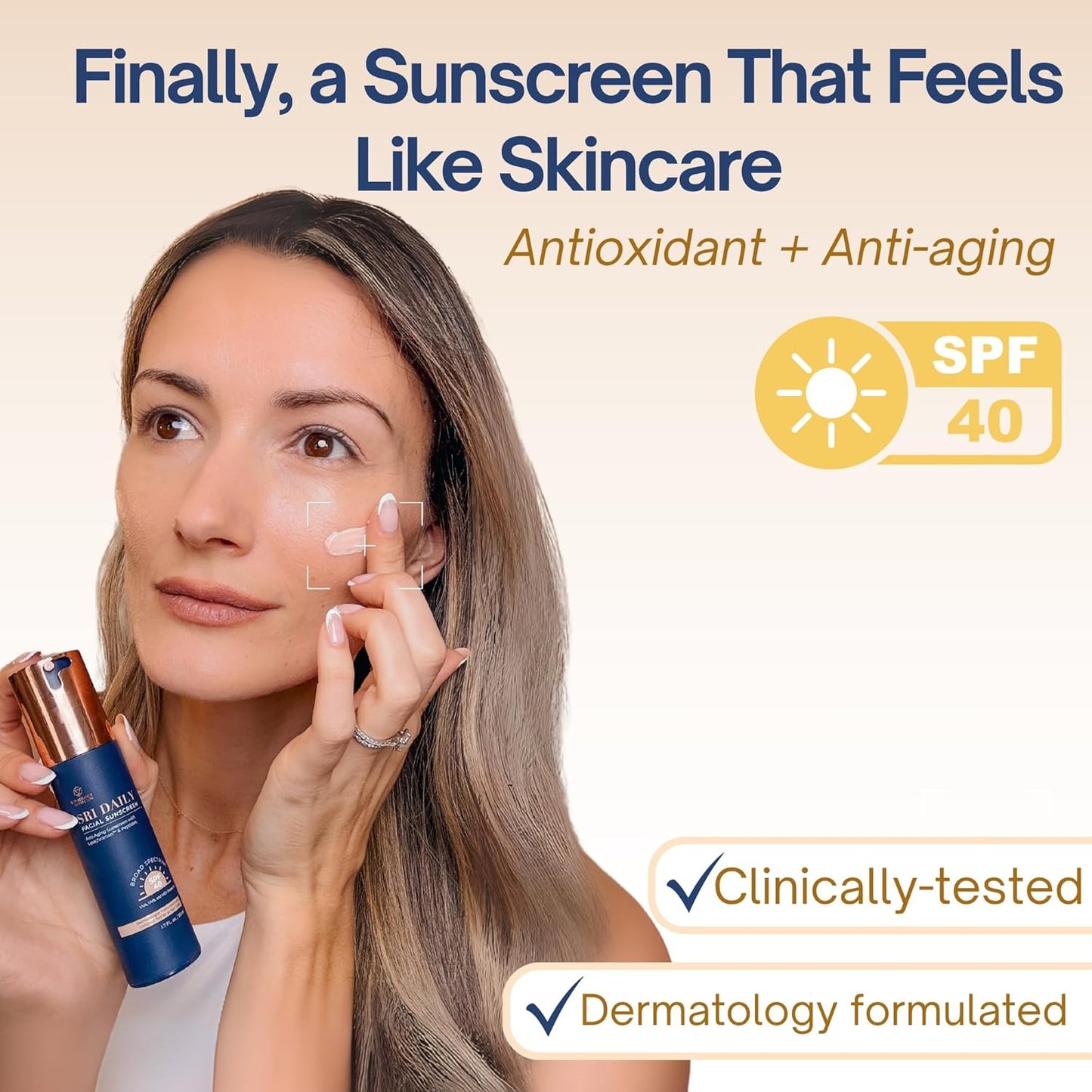 SRILabs Daily Facial Sunscreen - SPF 40 Anti-Aging Formula with Lipochroman & Peptides - 1.7 OZ