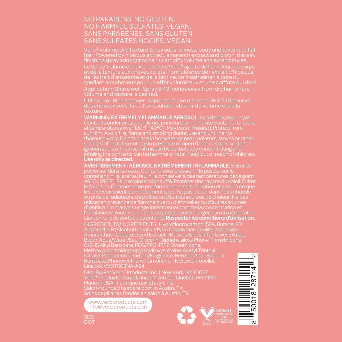 VERB Volume Dry Texture Spray - Boost Volume, Add Fullness & Weightless Grit - Sulfate & Paraben Free