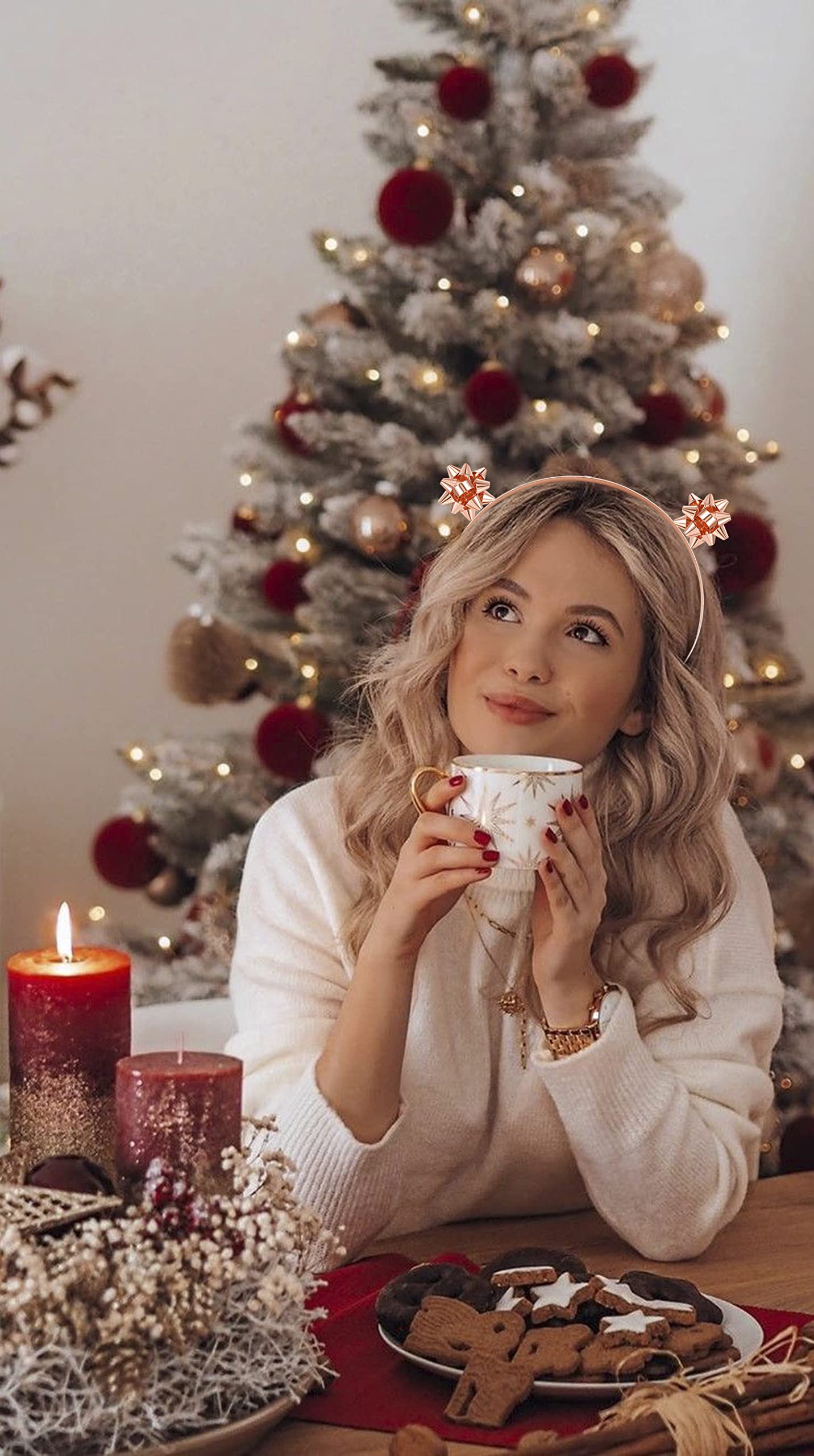 Christmas Headbands for Women Xmas Bow Hairband Red Green Gold Present Bow Headpiece Festive Holiday Party Hair Accessory