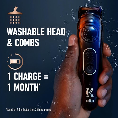 King C. Gillette Cordless Beard Trimmer - Complete Kit with 3 Combs, Cleaning Brush & Travel Bag - Blue