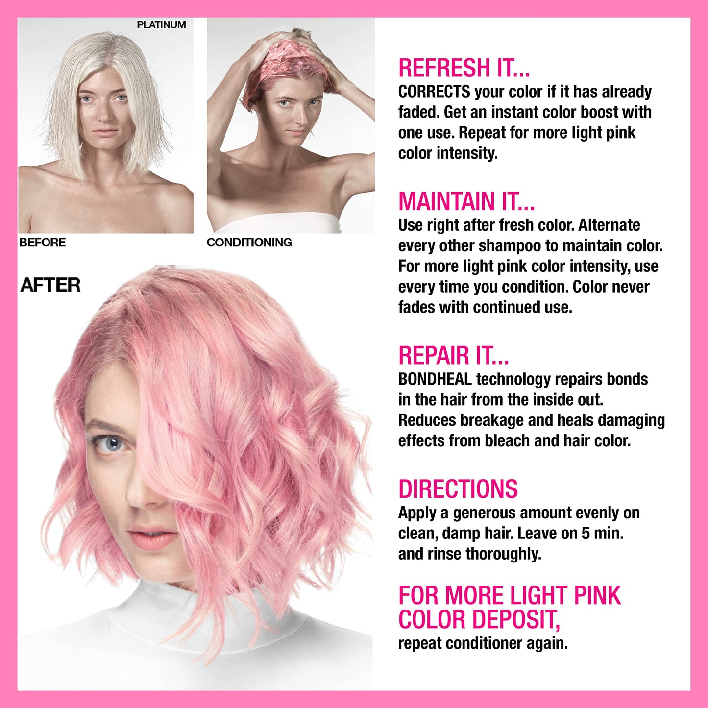 NO FADE FRESH Light Pink Color Depositing Conditioner - Semi Permanent Hair Color with BondHeal Bond Rebuilder - Pink Hair Dye - Deep Conditioner Hair Mask 6.4 oz