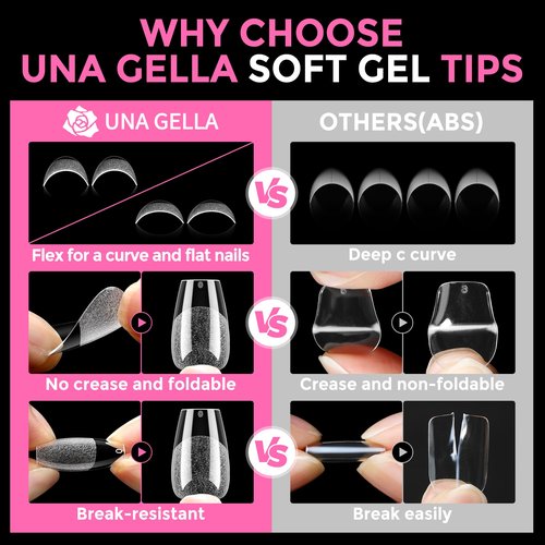 UNA GELLA Short Coffin Nail Tips: 216pcs Short Coffin Press on Nails Pre-Shape Gel Nail Tips for Full Cover Acrylic Nails False Nails for Nail Extension Home DIY Salon 12 Sizes Gelly Tips