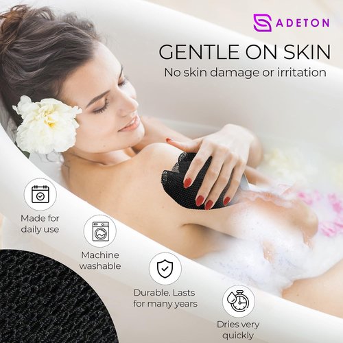 Adeton African Net Sponge - Authentic Exfoliating Bath Wash Cloth | Long Body Scrubber for Dead Skin (Black)