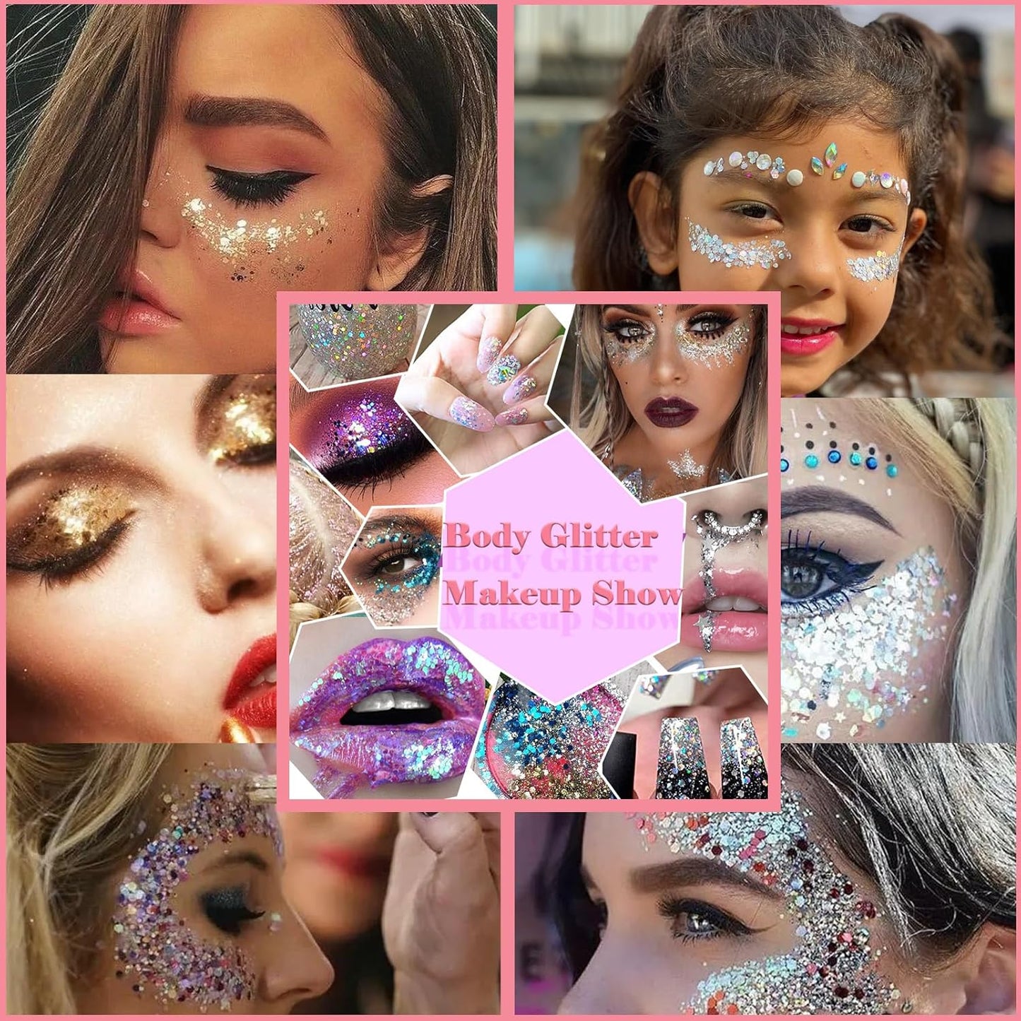 Skiennix Body Glitter Gel - Chunky Sequins for Festivals & Concerts | 150ml White, Silver & Pink